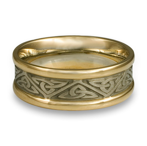Narrow Two Tone Trinity Knot Wedding Ring in 14K Gold White  Borders/Yellow Center Design