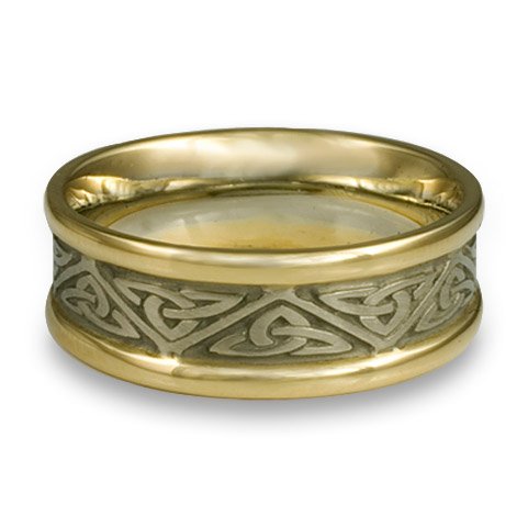 Narrow Two Tone Trinity Knot Wedding Ring in 18K Gold White  Borders/Yellow Center Design