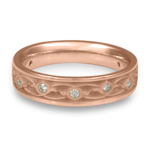 Narrow Water Lilies Wedding Ring with Gems in 14K Rose Gold