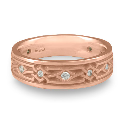 Narrow Weaving Stars Wedding Ring with Gems in 14K Rose Gold
