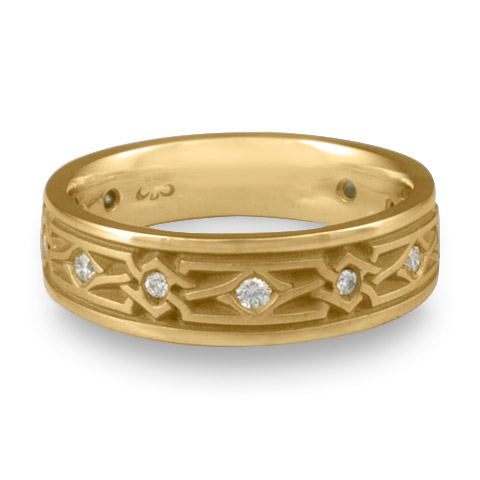 Narrow Weaving Stars Wedding Ring with Gems in 14K Yellow Gold