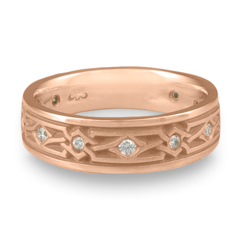 Narrow Weaving Stars Wedding Ring with Gems in 18K Rose Gold