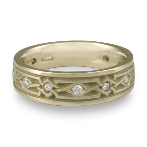 Narrow Weaving Stars Wedding Ring with Gems in 18K White Gold