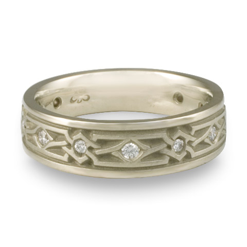 Narrow Weaving Stars Wedding Ring with Gems in Platinum