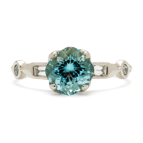 One-of-a-Kind Bijou Engagement Ring with Aquamarine in
