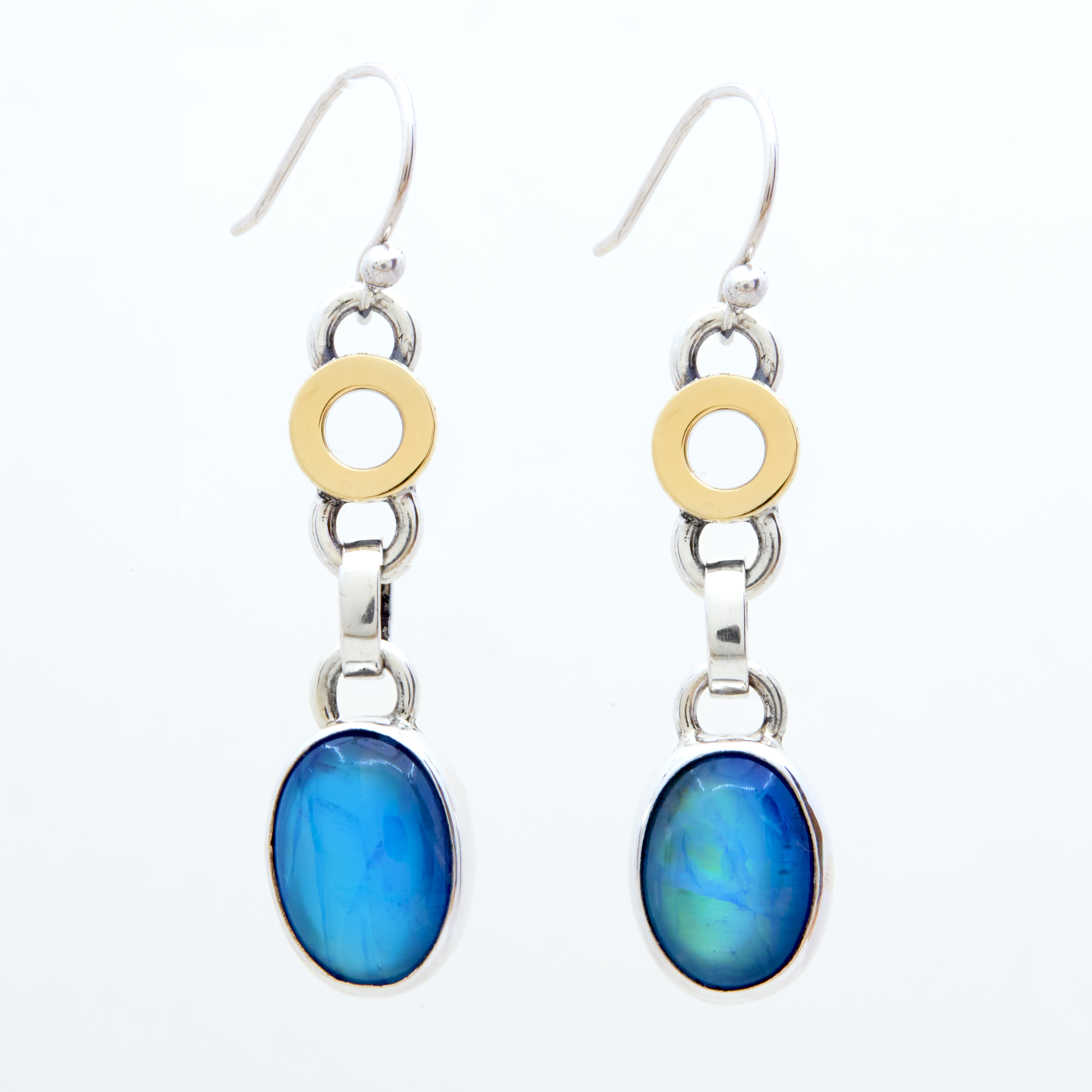 One-of-a-Kind Blue Moonstone Earrings in 24K over Sterling Silver in