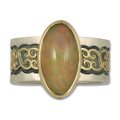 One-of-a-Kind Heart Chain Ring with Ethiopian Opal in