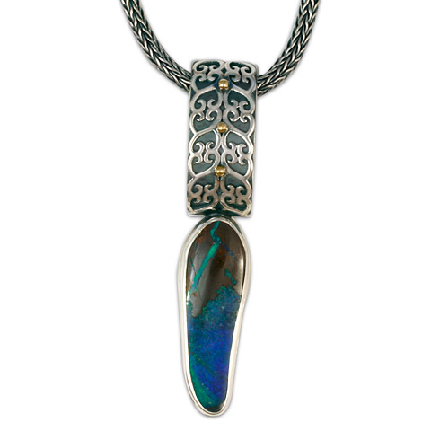 One-of-a-Kind Heart Rope Boulder Opal Pendant in 14K Gold, Silver & Opal