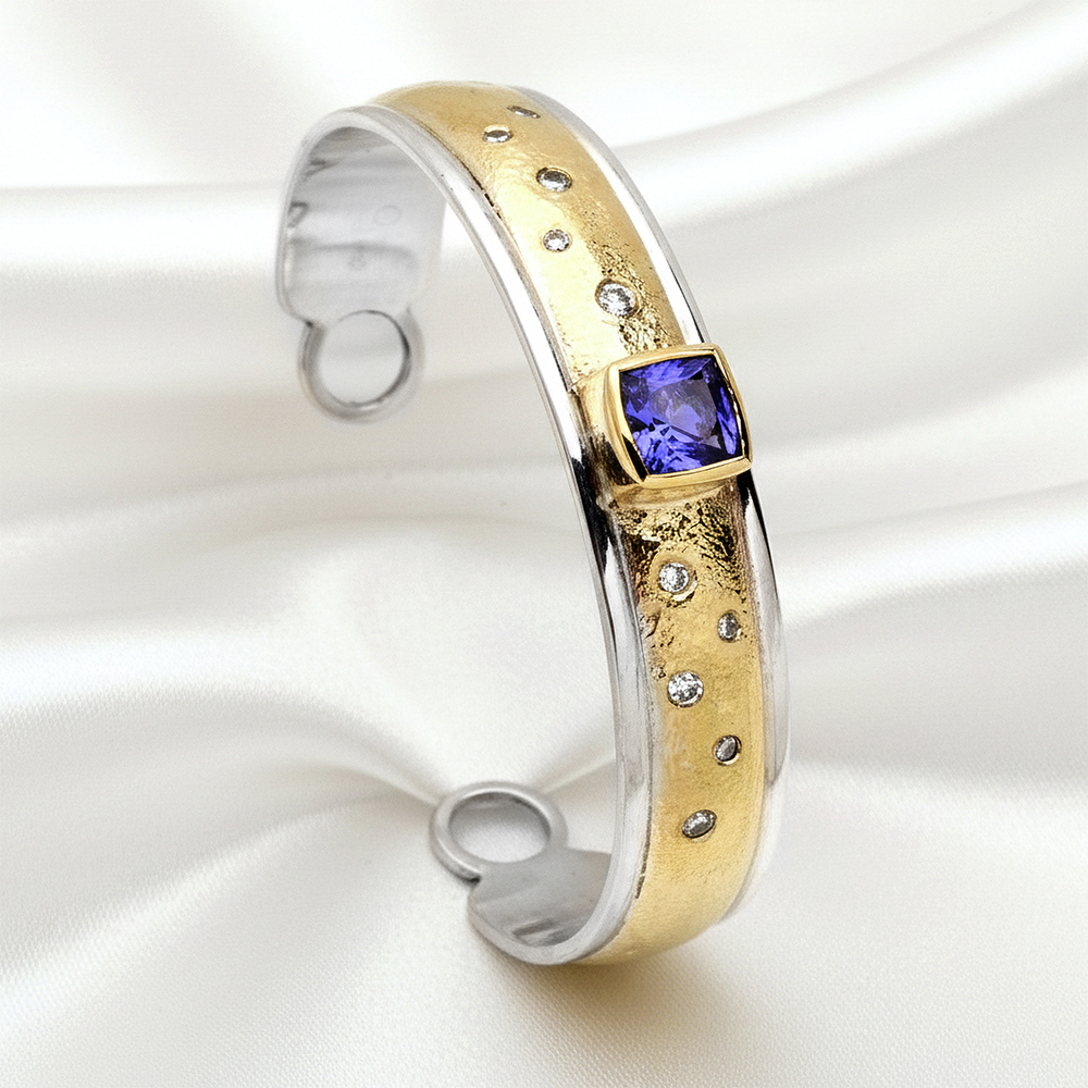 One-of-a-Kind Night Sky Cuff Bracelet with Tanzanite in