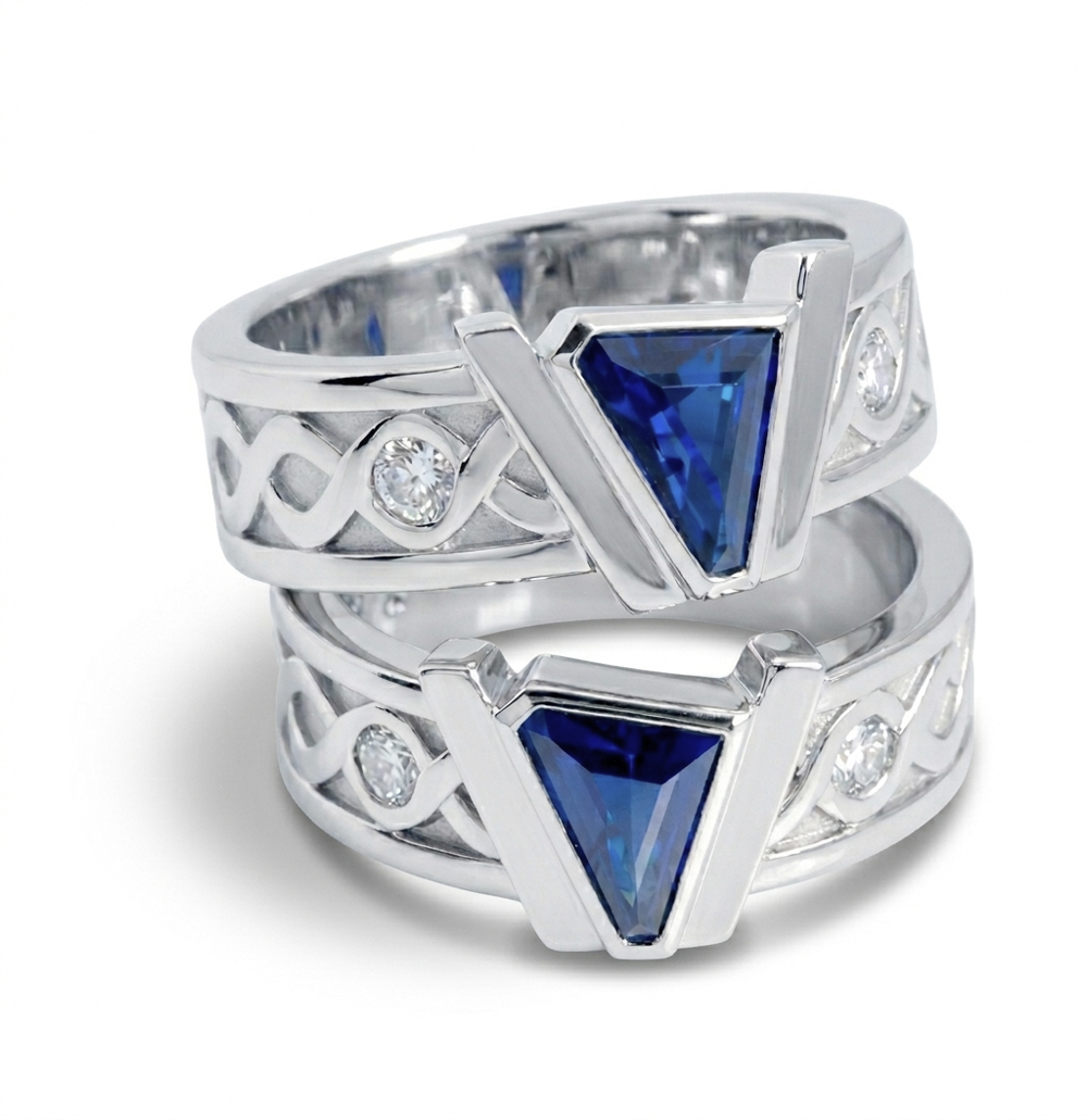 One-of-a-Kind Open Rope Ring w/ Trapezoidal Sapphire in