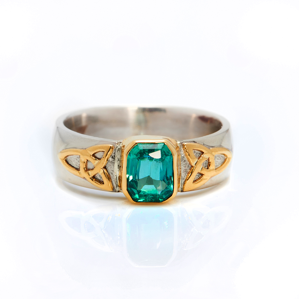 One-of-a-Kind Trinity Solitaire Ring with Emerald in