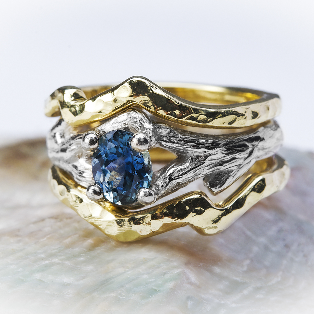 One-of-a-Kind Twig Ring with Montana Sapphire and Jacket in