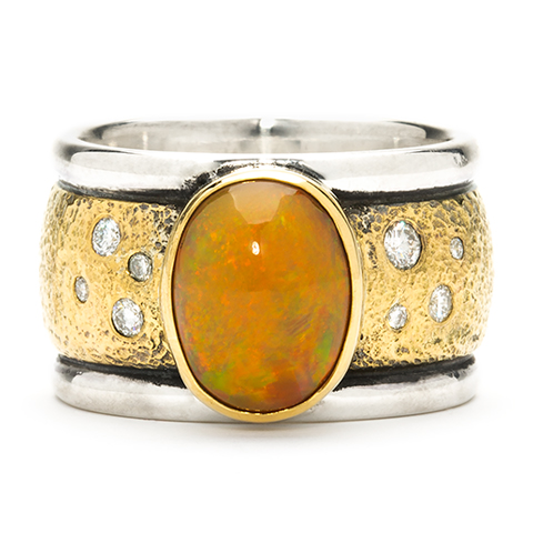 One-of-a-Kind Wistra Ring with Ethiopian Opal and Diamond in