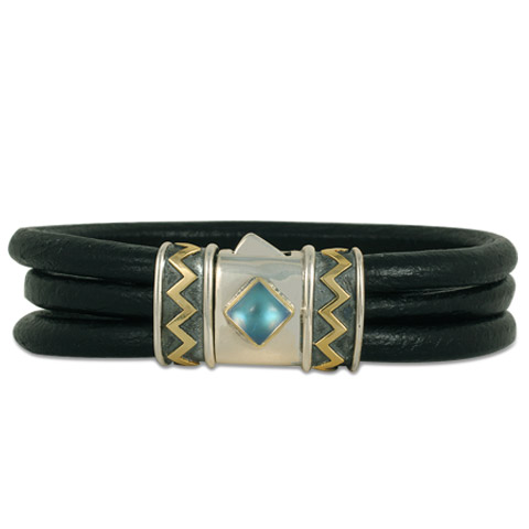 One-of-a-Kind Zig Zag Leather Bracelet with Moonstone in