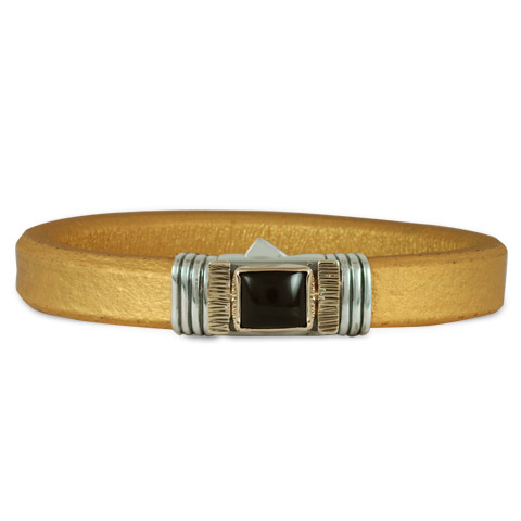 Onyx Touchstone Leather Bracelet in 14K Gold, Silver & Onyx