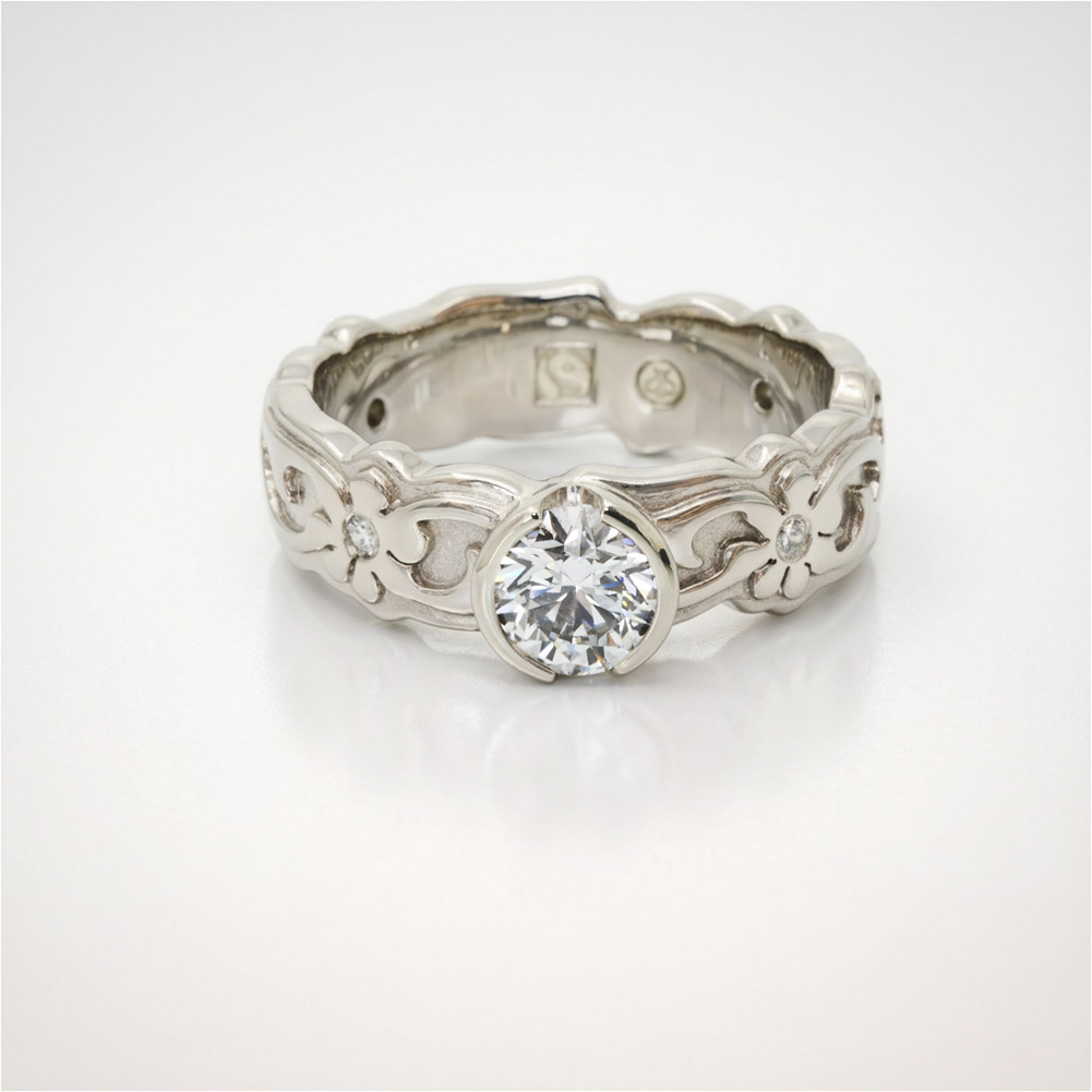 Persephone Engagement Ring with Gems in 14K White Gold