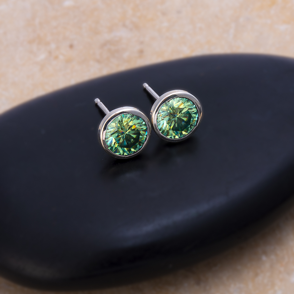 Pickleball Stud Earrings w/ Green Moissanite in