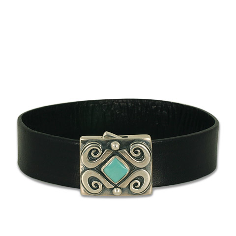 Piedra Leather Bracelet with Gem in Turquoise