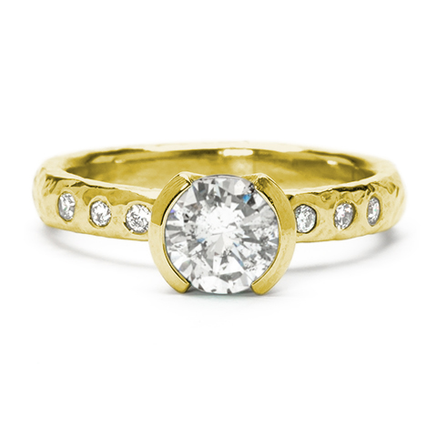 Playa Engagement Ring with Open Bezel Mount in Diamond and Lab Grown Accent Diamonds in Yellow Gold