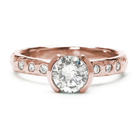 Playa Engagement Ring with Open Bezel Mount in Diamond and Lab Grown Accent Diamonds in Rose Gold