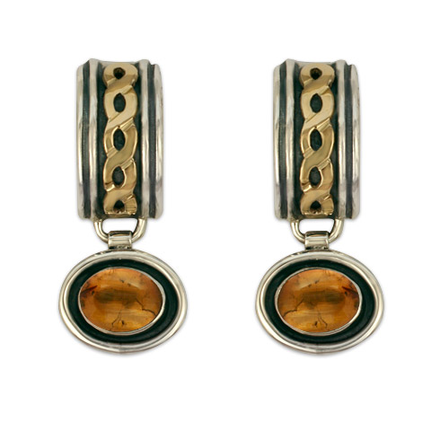Rope Cuff Earrings with Gem in Amber