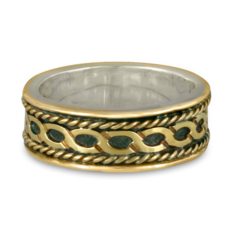 Rope Twist Wedding Ring in Sterling Silver Base w/ 18K Yellow Gold Borders & Center