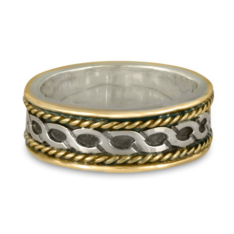 Rope Twist Wedding Ring in Sterling Silver Base & Center w/ 18K Yellow Gold Borders