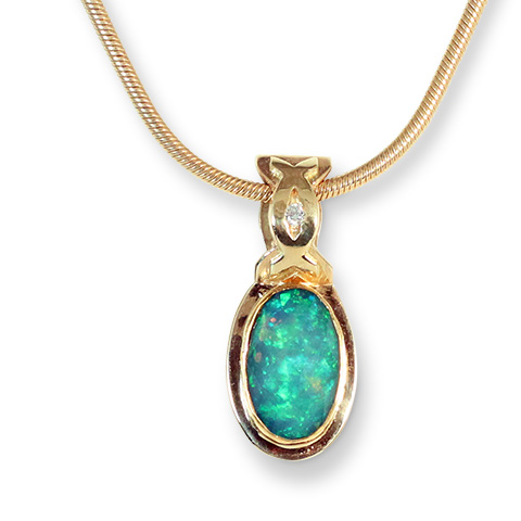 SOLD One-of-a-Kind Twist Pendant with Ethiopian Opal and Lab Diamond in Opal and diamond