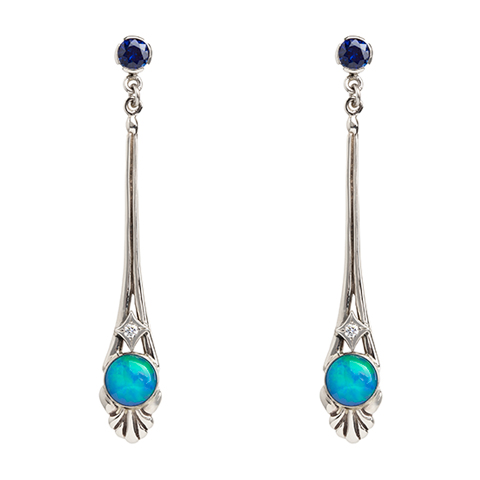 Sapphire and Opal Dangle Earrings in