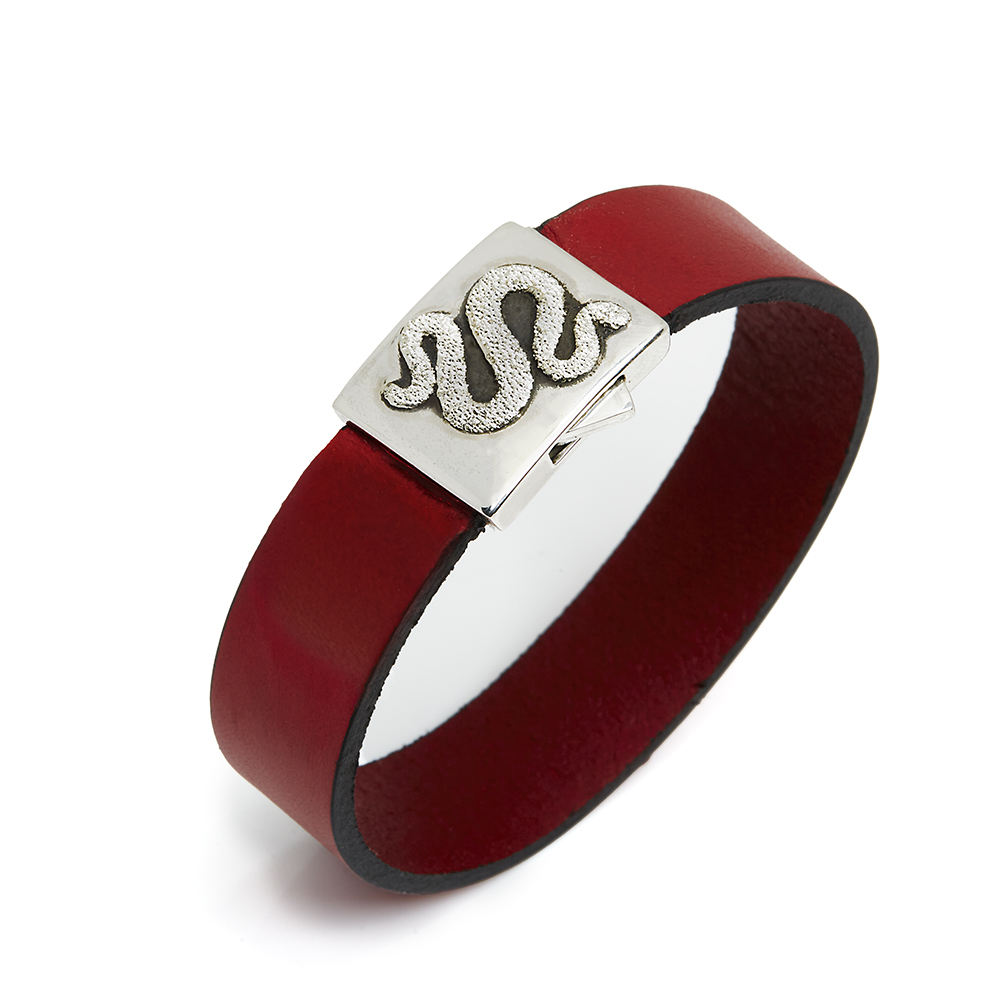 Serpent Leather Bracelet in Sterling Silver in