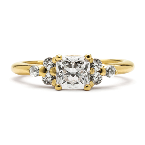 Square Cluster Engagement Ring in 14K Yellow Gold