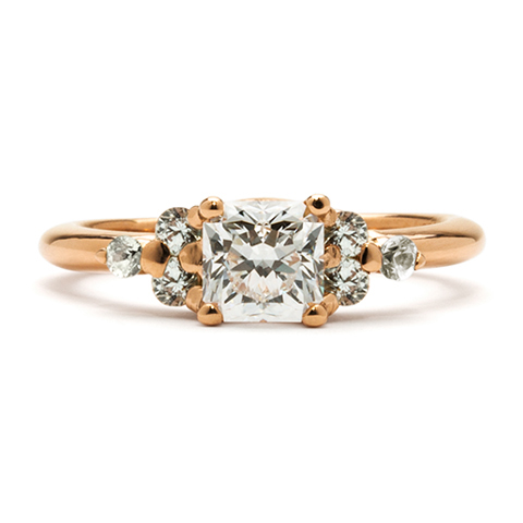 Square Cluster Engagement Ring in 18K Rose Gold