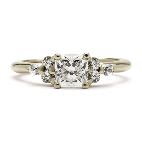 Square Cluster Engagement Ring in 18K White Gold