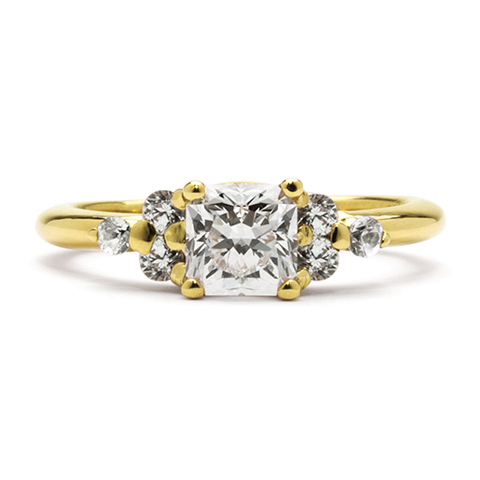Square Cluster Engagement Ring in 18K Yellow Gold