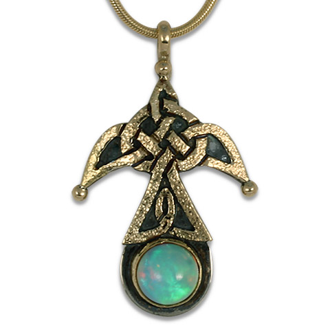 Swallow Pendant with Opal in 14K Yellow Gold over Silver with Opal