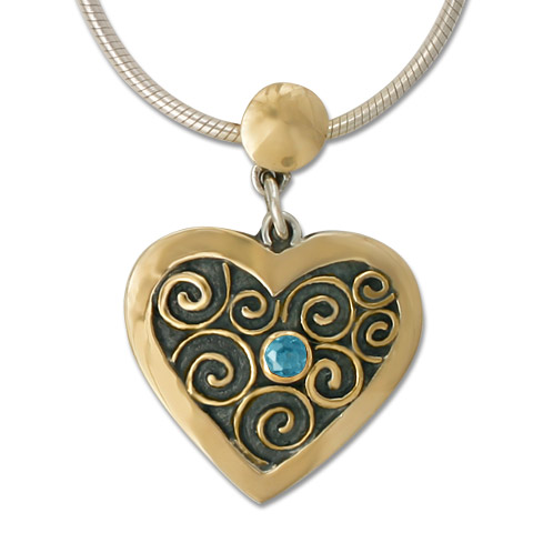 Swirl Heart Pendant in Blue Topaz