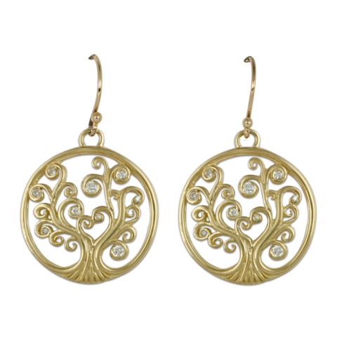 Tree of Life Earrings 18K with Gems in 18K Gold With Diamonds