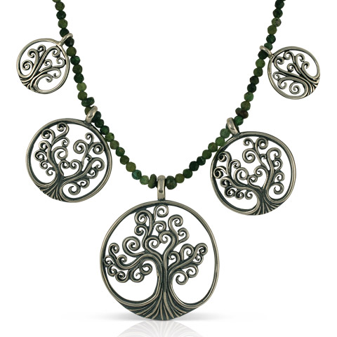 Tree of Life Forest Necklace With Gem Beads in