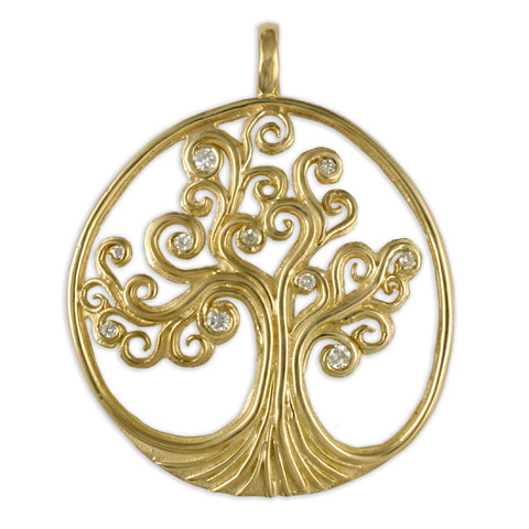 Tree of Life Pendant Gold Large with Gems in