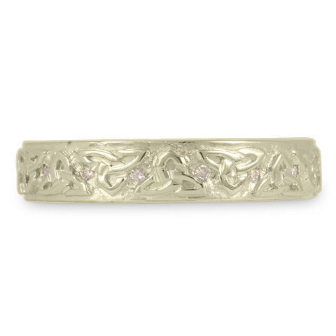 Trinity Strand Wedding Band Wide with Diamonds in 14K White Gold