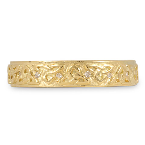 Trinity Strand Wedding Band Wide with Diamonds in 14K Yellow Gold