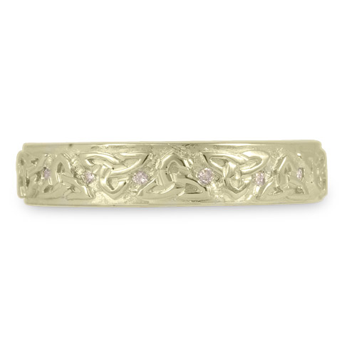 Trinity Strand Wedding Band Wide with Diamonds in 18K White Gold
