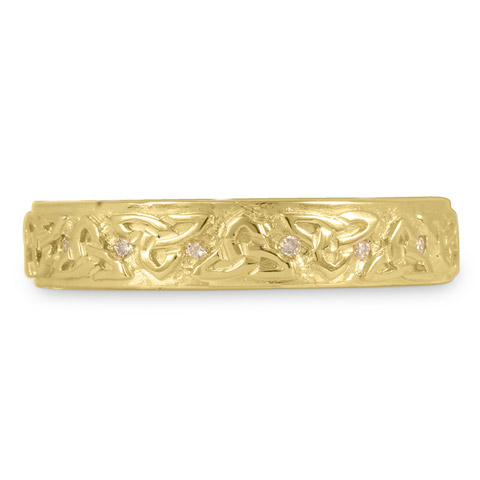 Trinity Strand Wedding Band Wide with Diamonds in 18K Yellow Gold