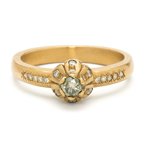 Tulip Engagement Ring in 14K Yellow Gold with Diamond