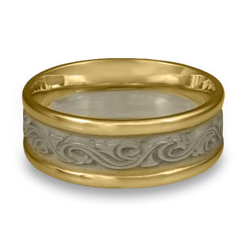 Two Tone Wind and Waves Wedding Ring in 18K Gold Yellow Borders/White Center Design