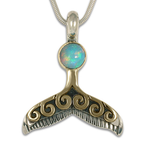 Whale Tail Pendant with Opal in