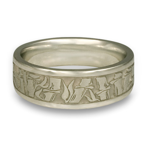 Wide Bamboo Wedding Ring in 18K White Gold