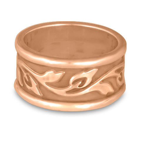 Wide Bordered Flores Wedding Ring in 18K Rose Gold
