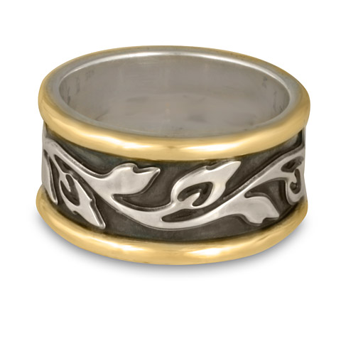 Wide Bordered Flores Wedding Ring in 14K Yellow Borders/Sterling Center/Sterling Base
