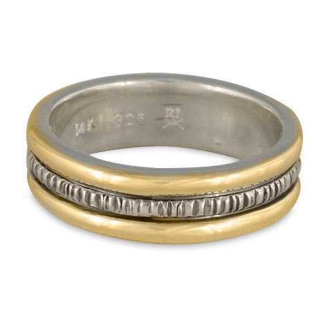 Wide Bridges Wedding Ring in 14K Yellow Gold Borders & Sterling Silver Base